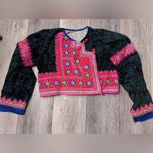 Embroidered Hmong Pink and green/black Men or Women's Top